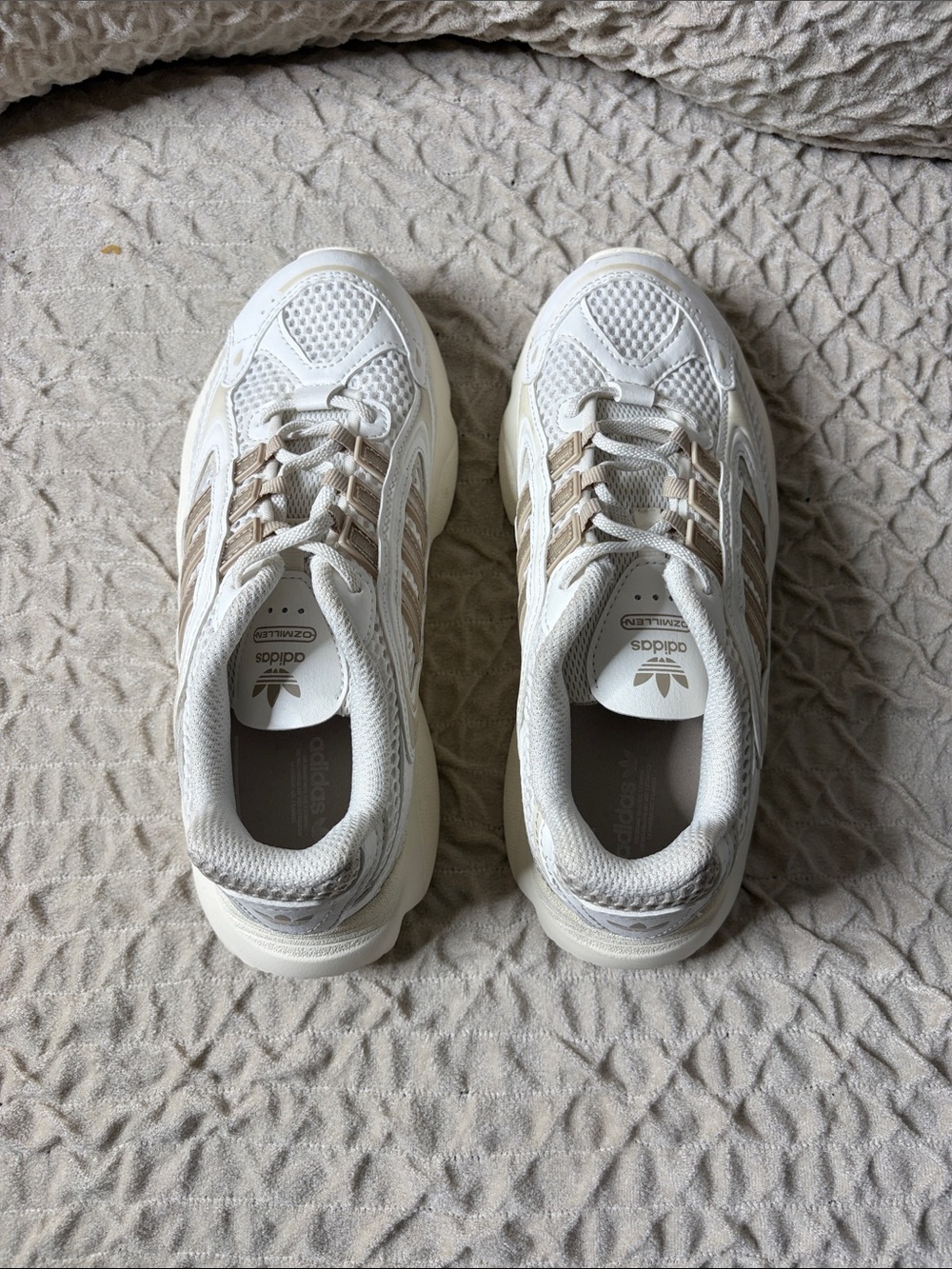 adidas OZMILLEN Kids White and Cream Retro Runner Sneakers